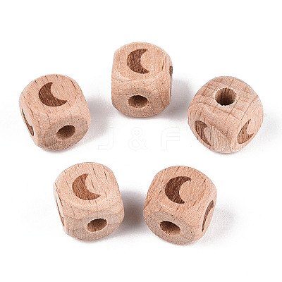 Engraved Beech Wood Beads WOOD-N015-08B-1