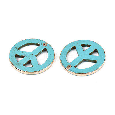 Dyed Synthetic Turquoise Peace Sign Big Pendants TURQ-T004-31B-1