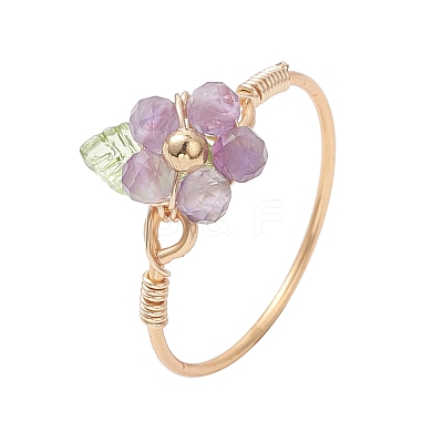 Copper Wired Gemstone Finger Rings RJEW-JR00976-1