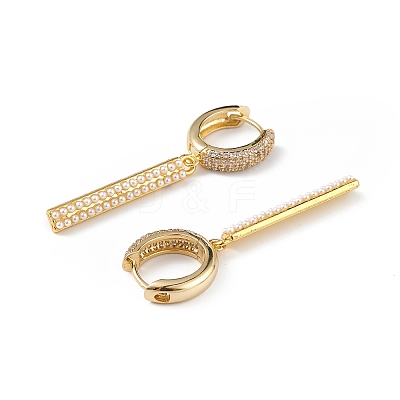 Plastic Imitation Pearl Rectangle Dangle Hoop Earrings EJEW-L234-074G-1