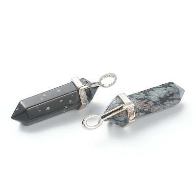 Natural Snowflake Obsidian Pointed Pendants G-M378-01P-A09-1