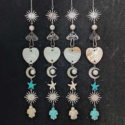 Synthetic Turquoise Starfish Turtle Beads Hanging Suncatchers HJEW-JM03446-1