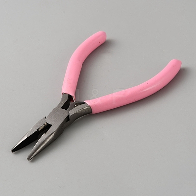 Steel Needle Nose Pliers with Pink Plastic Handle TOOL-WH0155-227B-1