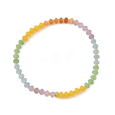 Dyed Natural White Jade Rondelle Beads Stretch Bracelets for Women BJEW-JB14235-02-1