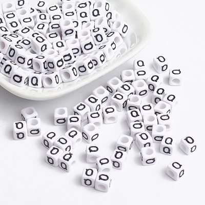 White Cube Letter Acrylic Beads X-PL37C9308-Q-1