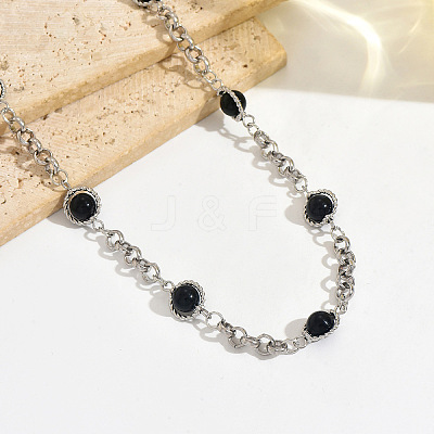 Black Plastic Round Beads Alloy Link Waist Chains for Women WG2B6F3-01-1