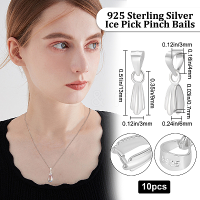 10Pcs 925 Sterling Silver Ice Pick Pinch Bails STER-BBC0001-29B-1