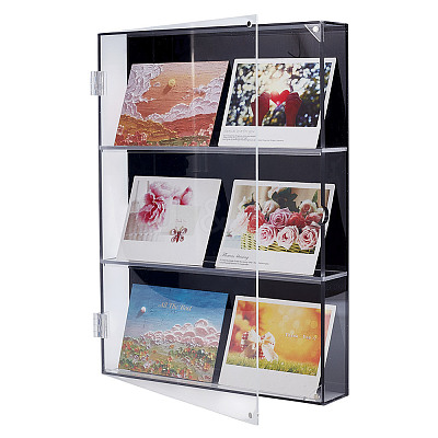 3-Tier Rectangle Wall Mounted Acrylic Baseball Card Display Cases with Magnetic Lid ODIS-WH0331-19B-1