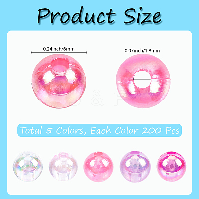 5 Colors Transparent Acrylic Beads MACR-PA0001-03A-02-1