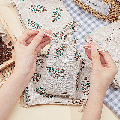 2 Patterns Polycotton(Polyester Cotton) Packing Pouches Drawstring Bags ABAG-PH0001-02-1
