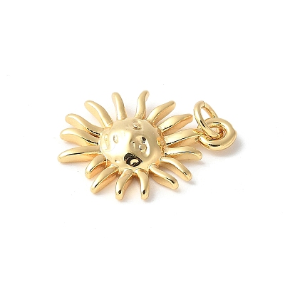 Brass Sun Face Pendants ZIRC-I071-14G-1