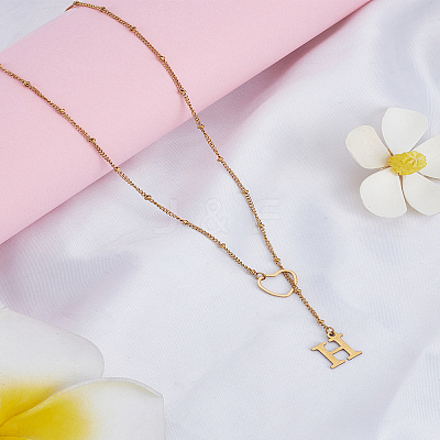 1Pc Letter & Heart Stainless Steel Lariat Necklaces for Women NJEW-LP0002-87G-H-1