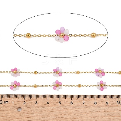 Glass & 304 Stainless Steel Cable Chain Beaded Chains SA-CBAD321-03D-1