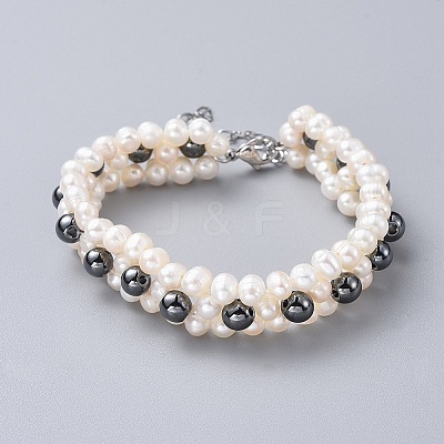 Non-Magnetic Synthetic Hematite Beads Bracelets BJEW-JB04605-1