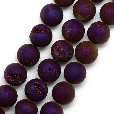 Electroplated Natural Druzy Geode Agate Beads Strands G-S238-12mm-02-1