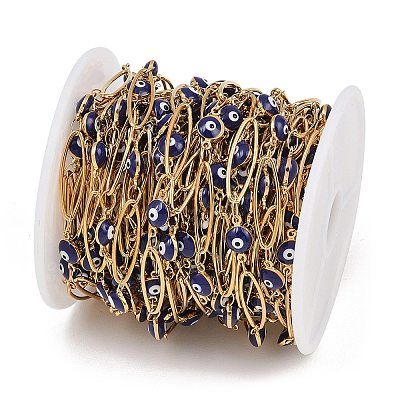 304 Stainless Steel Enamel Evil Eye & Horse Eye Link Chains CHS-K021-11G-03-1