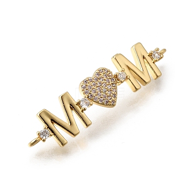Mother's Day Brass Micro Pave Cubic Zirconia Mom Heart Connector Charms X-KK-Z155-03G-01-1