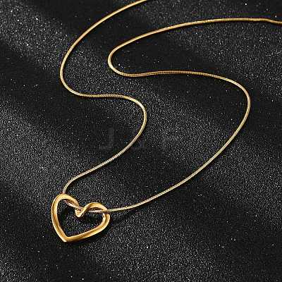 Ion Plating(IP) 304 Stainless Steel Hollow Heart Pendant Necklace with Round Snake Chains NJEW-M202-05G-1