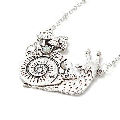 Alloy Snail with Mushroom Pendant Necklace with Resin Beaded LS-NJEW-G056-03AS-1