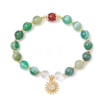 3Pcs Natural Striped Agate & Amethyst & Tiger Eye & Rose Quartz & Quartz Crystal Round Beaded Bracelets for Women BJEW-JB11934-1
