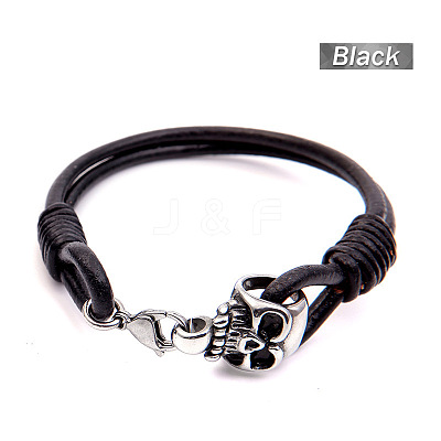 Skull Punk Stainless Steel & Leather Cord Bracelets for Men FS-WGC19AA-04-1