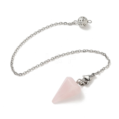 Cone Natural Rose Quartz Pointed Dowsing Pendulums HJEW-JM04048-02-1