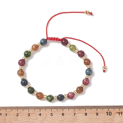 2Pcs Adjustable Natural Green Jade Imitation Tourmaline & Brass Beads Braided Bead Bracelets for Women BJEW-JB13542-02-1