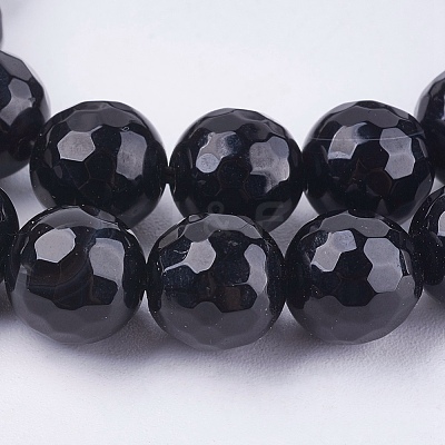 Natural Black Onyx Round Beads Strand X-G-L084-8mm-20-1