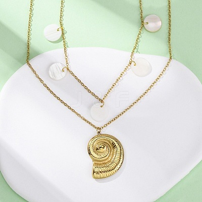 Spiral Shell Shape 304 Stainless Steel Double Layer Pendant Necklaces NJEW-L465-06G-1