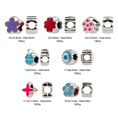 70Pcs 7 Style Flowers & Plants Series UV Plating Acrylic European Beads OACR-LS0001-07-1