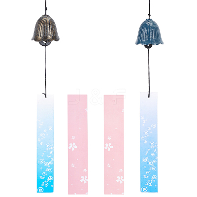 2Pcs 2 Style Japanese Cast Iron Bell Wind Chimes HJEW-BC0001-47C-1