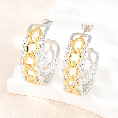 304 Stainless Steel Hollow Link Chain Stud Earrings for Women SA-CBA45D5-33GP-1