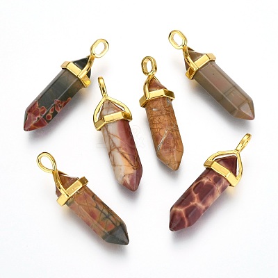 Natural Polychrome Jasper/Picasso Stone/Picasso Jasper Bullet Double Terminated Pointed Pendants G-G902-B26-1