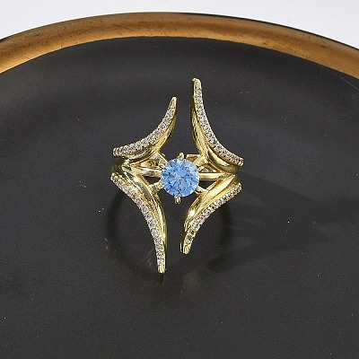 Brass Micro Pave Cubic Zirconia Cuff Open Rings for Women RJEW-L343-09G-02-1