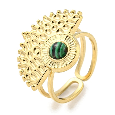 Ion Plating(IP) 304 Stainless Steel Synthetic Malachite Cuff Rings G-Z056-02G-03-1