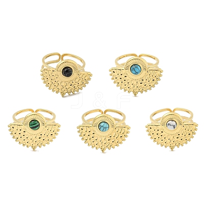 Ion Plating(IP) 304 Stainless Steel Synthetic Gemstone Cuff Rings G-Z056-02G-1
