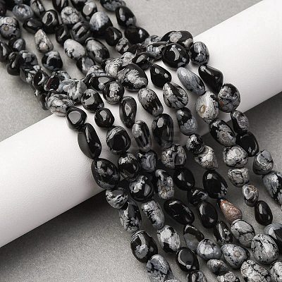 Natural Snowflake Obsidian Beads Strands G-K395-A04-01-1