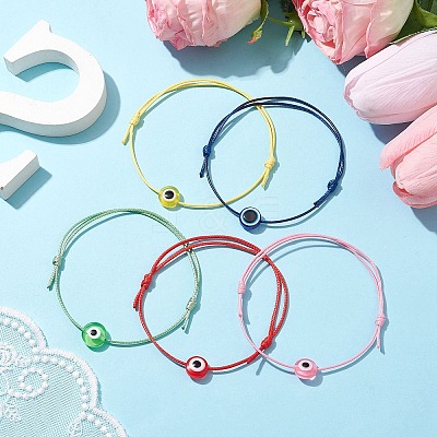 Resin Evil Eye Braided Bead Bracelet BJEW-JB09961-1
