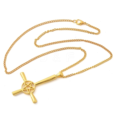 Christian Upside Down Cross & Star Alloy Pendant Pendant Twisted Chain Necklaces for Women LS-NJEW-NH0001-03G-1