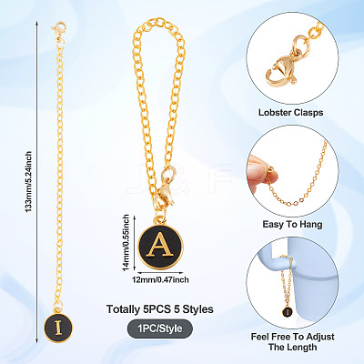 5Pcs 5 Style Flat Round with Letter Alloy Enamel Wine Glass Charms HJEW-TA0001-18-1