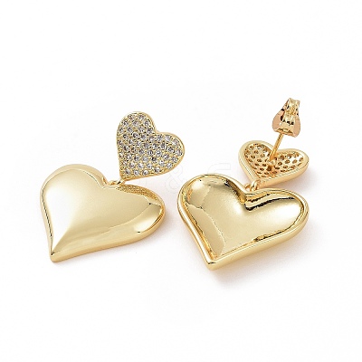 Clear Cubic Zirconia Heart Dangle Stud Earrings X-EJEW-F304-09G-1