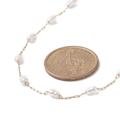 Glass Pearl Link Chain Necklace NJEW-JN04252-1