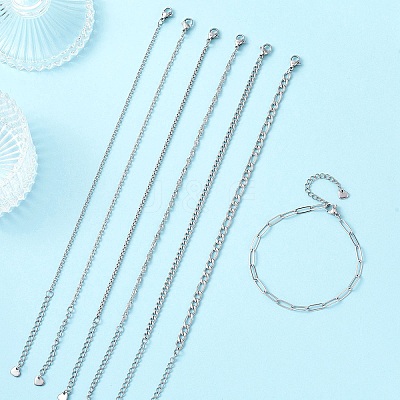 7Pcs 304 Stainless Steel Figaro Chains & Venetian Chains & Water Wave Chains & Cable Chains & Rolo Chains & Bracelets for Women BJEW-JB12773-1