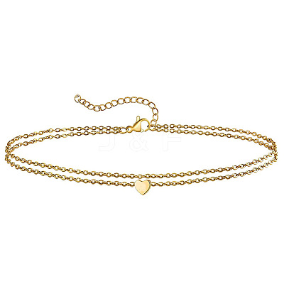 Summer Beach 201 Stainless Steel Cable Chain Heart Link Double Layer Anklets for Women FS-WG8E132-06-1