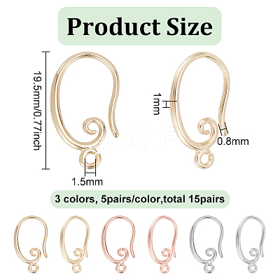 15 Pairs 3 Colors Brass Earring Hooks KK-BC0012-51-1