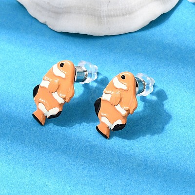 Brass Enamel Stud Earrings EJEW-A148-01B-1
