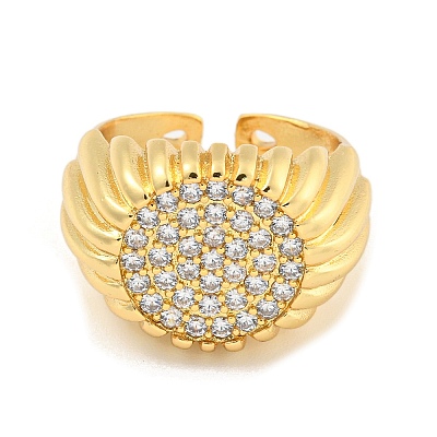 Clear Cubic Zirconia Round Wide Open Cuff Ring RJEW-L121-006G-1