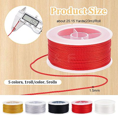 5Rolls 5 Colors 3-ply Nylon Milan Cord OCOR-OC0001-40A-1
