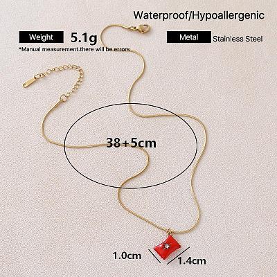 Vintage European 304 Stainless Steel Crystal Rhinestone Red Coin Candy Charm Necklaces with Enamel for Women EK6203-1