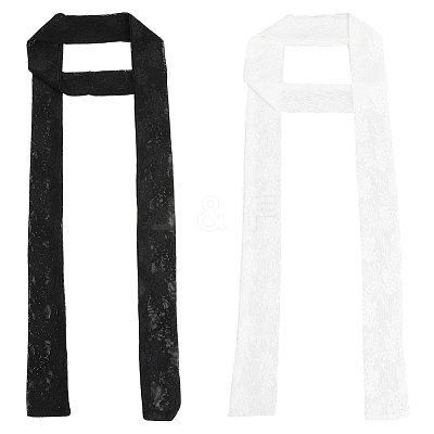 2Pcs 2 Colors Polyester Lace Long Silk Scarf for Women Girls AJEW-GF0011-28D-1